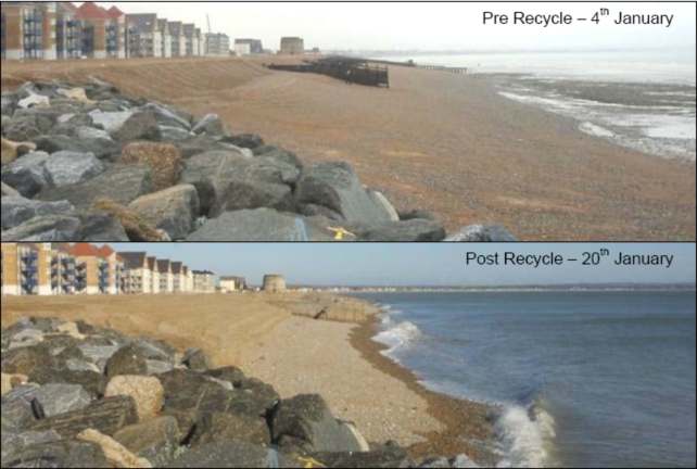 Beach at Sovereign Harbour before and after recycling in January 2006