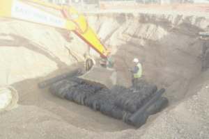 The first layer of tyre bales at the bottom.