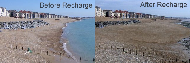 Sovereign Harbour showing recharge material remaining in situ on the beach