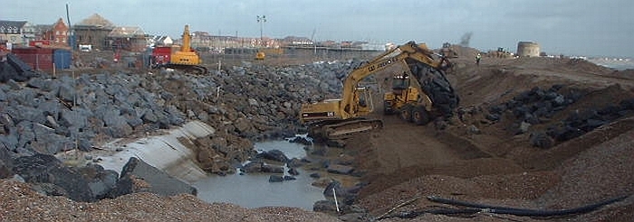Sovereign Harbour revetment under construction, 2001